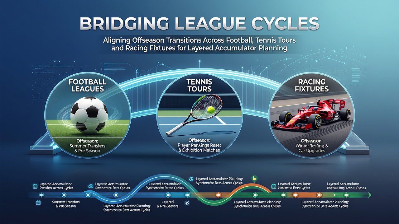 Visual overview of seasonal transitions in football leagues, tennis tours, and racing calendars showing overlapping downtime periods
