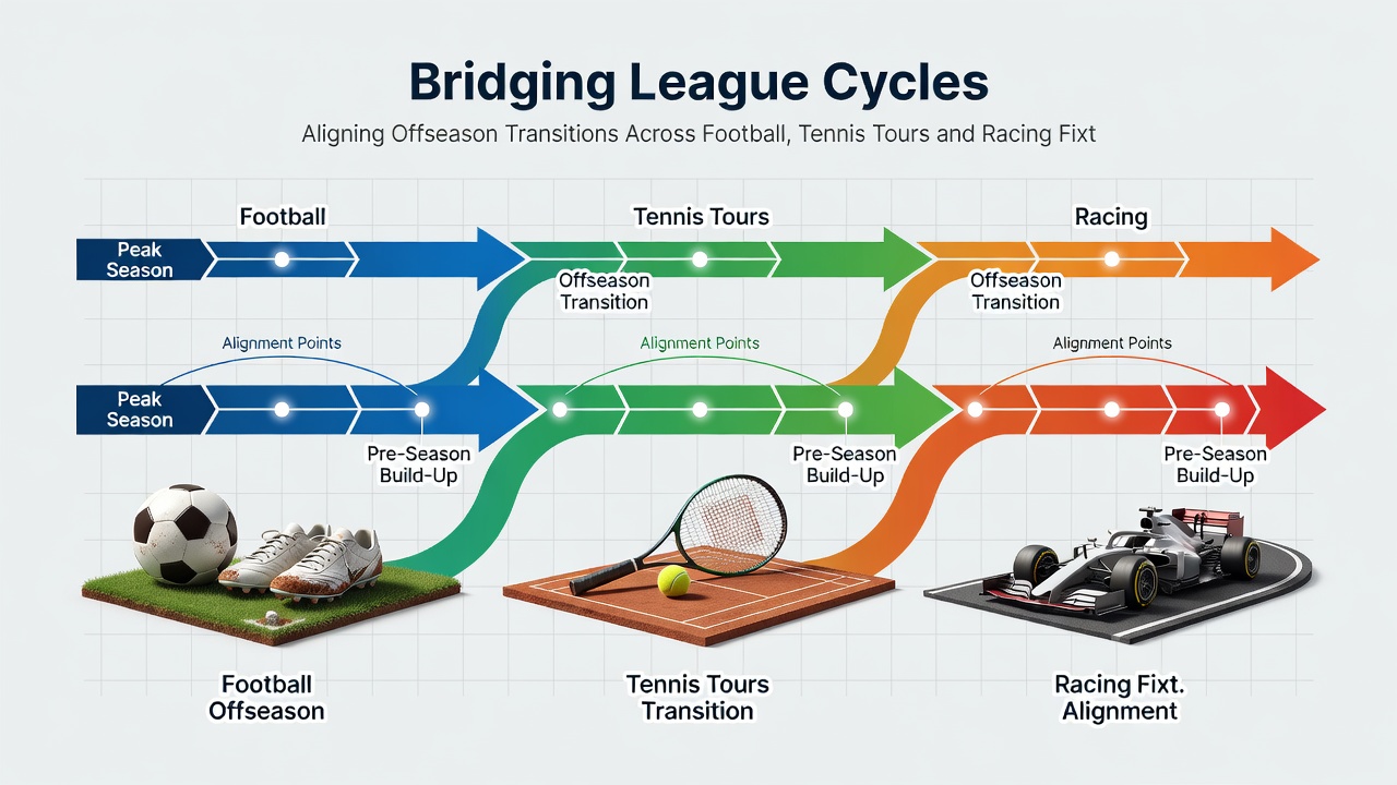 Detailed schedule alignment chart illustrating July 2026 overlaps between football pre-season, tennis hard-court swing, and horse racing mid-summer fixtures