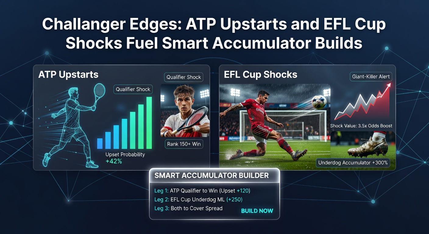 Intense ATP Challenger match featuring an upstart player lunging for a forehand, crowd in background