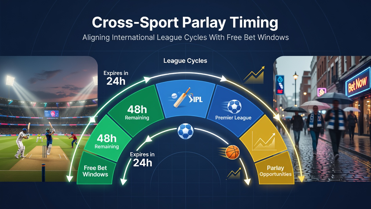 International sports league schedules overlaid with betting promotion timelines on a digital interface