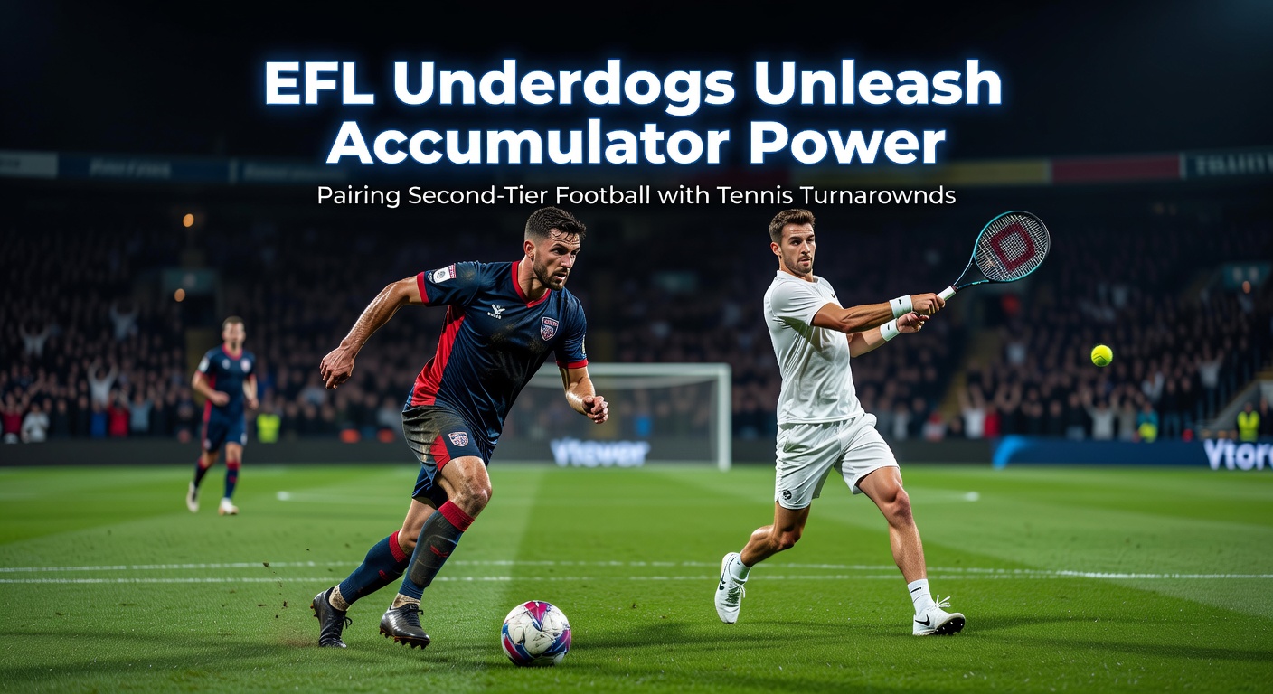 EFL underdog celebration on the pitch overlaid with a dramatic tennis comeback rally