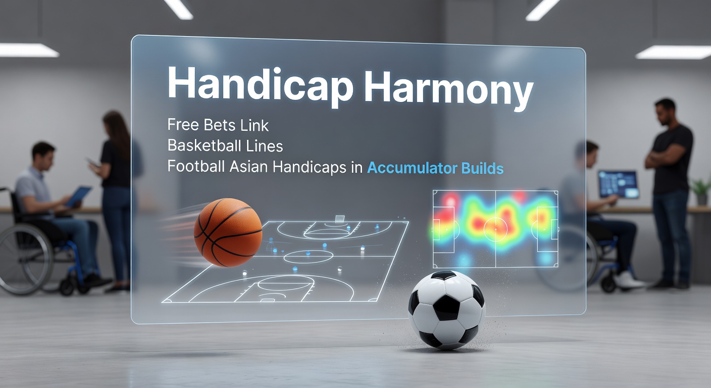 Dynamic graphic showing intertwined basketball and football handicap betting lines forming an accumulator structure with free bet icons