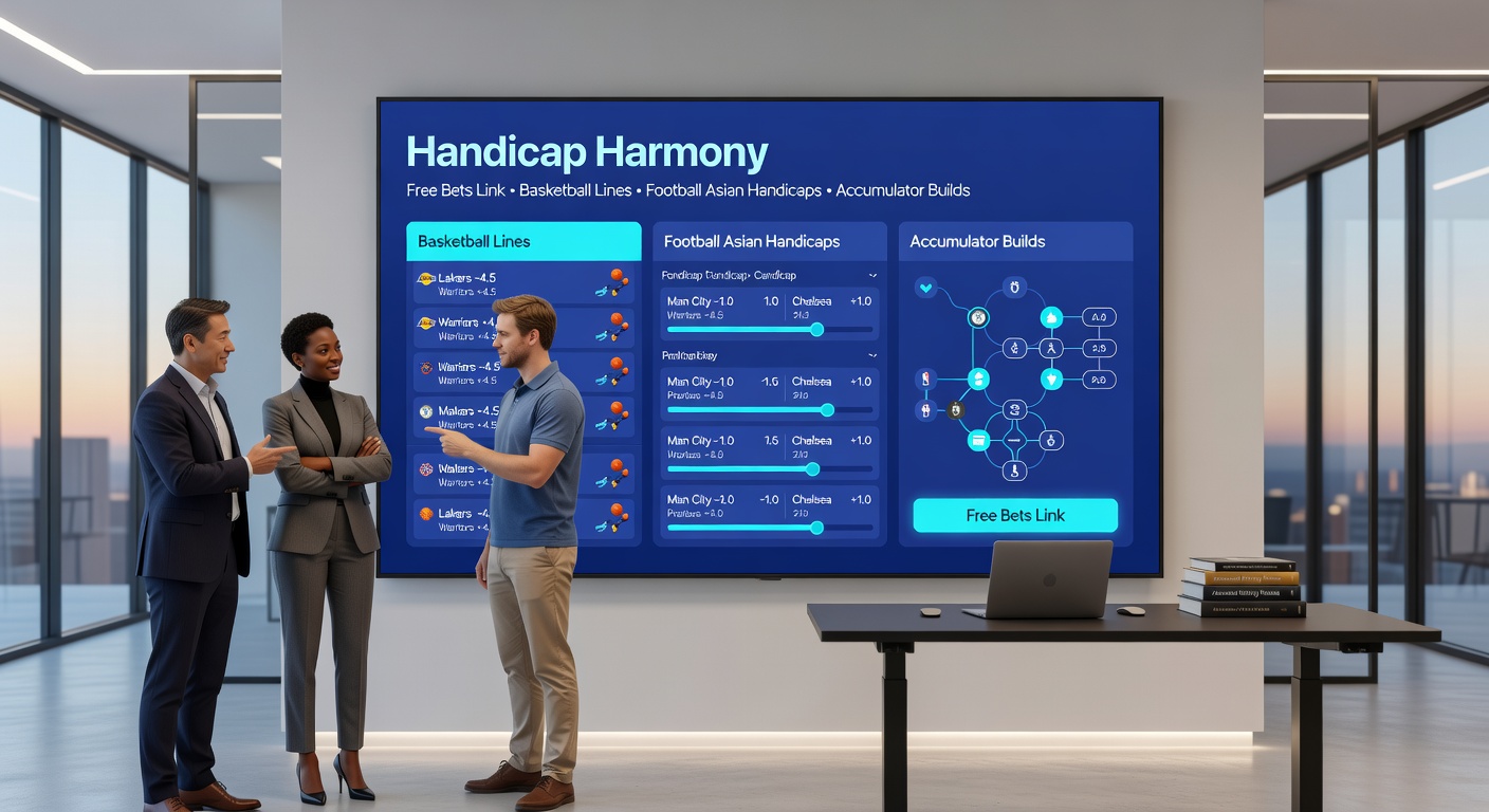 Close-up illustration of a betting slip combining NBA handicap lines, Asian football handicaps, and free bet multipliers in an accumulator format