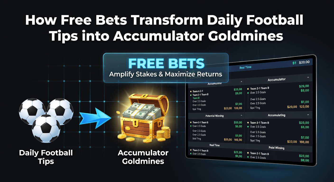 Close-up of a mobile betting app screen displaying a multi-leg football accumulator with free bet applied, odds stacking up dramatically amid match highlights