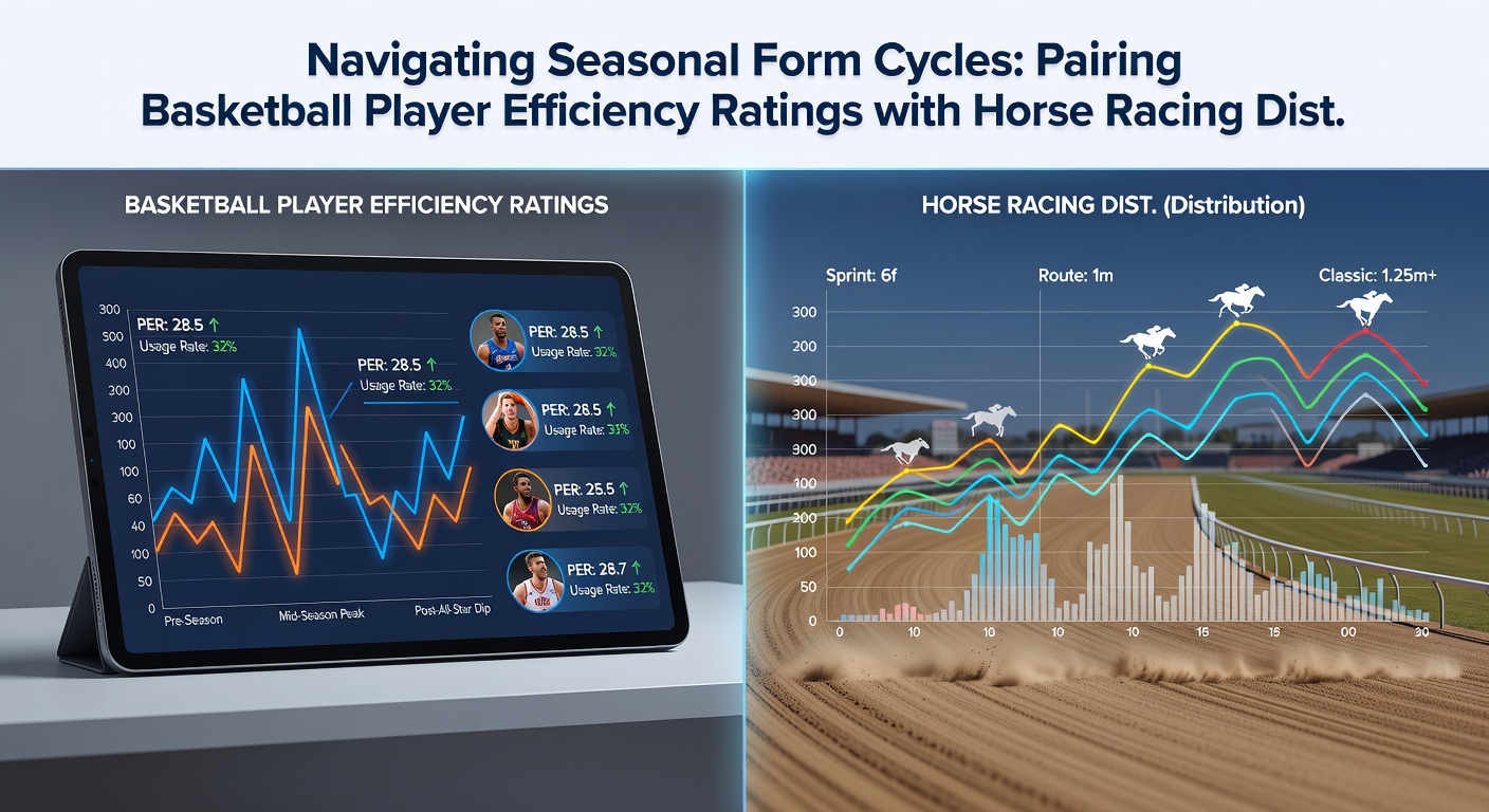 Data charts comparing basketball PER trends and horse racing distance performance statistics