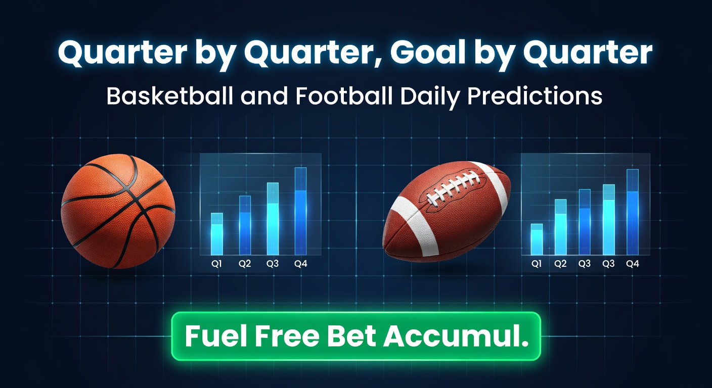 Dynamic graphic showing basketball quarters overlayed with soccer goal timelines, highlighting accumulator bet chains