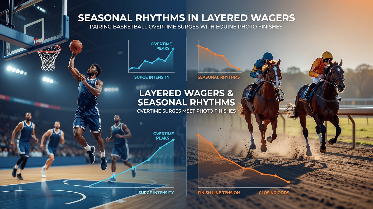Tennis rally sequences merged with layered betting interfaces and equine finish lines