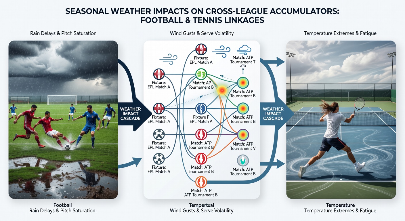 Cross-sport accumulator planning influenced by weather data across multiple venues