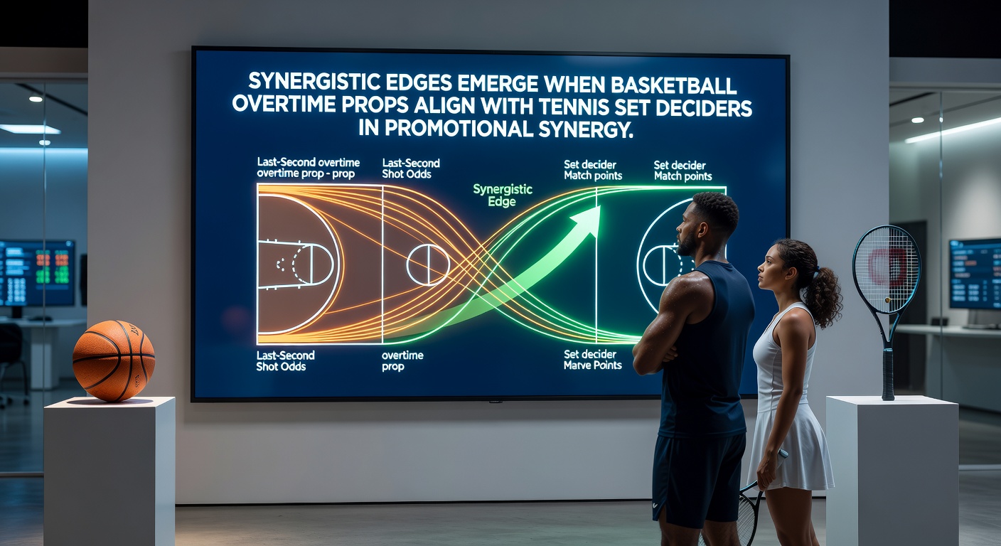 Split screen showing basketball overtime scoreboard and tennis tiebreak scoreboard in promotional interface