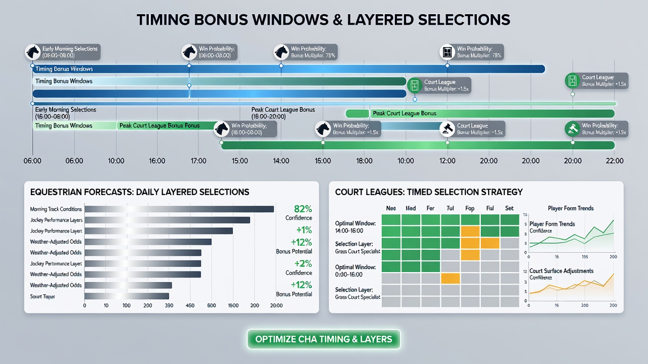 Diagram illustrating overlapping daily timelines for horse racing cards and tennis matches within a single bonus validity window